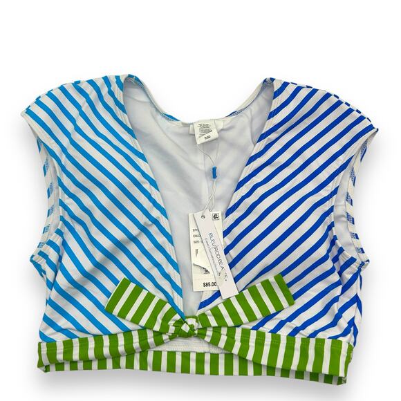 NEW Bleu by Rod Beattie Blue White Stripe Bikini Top Size 10 Tie front Modest - Picture 3 of 9